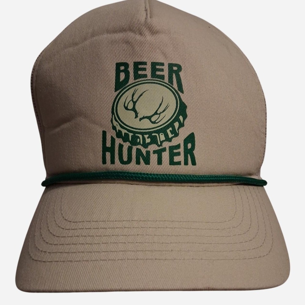 Mens Basspro Shops Beer Hunter Trucker Hat with green deer head graphic